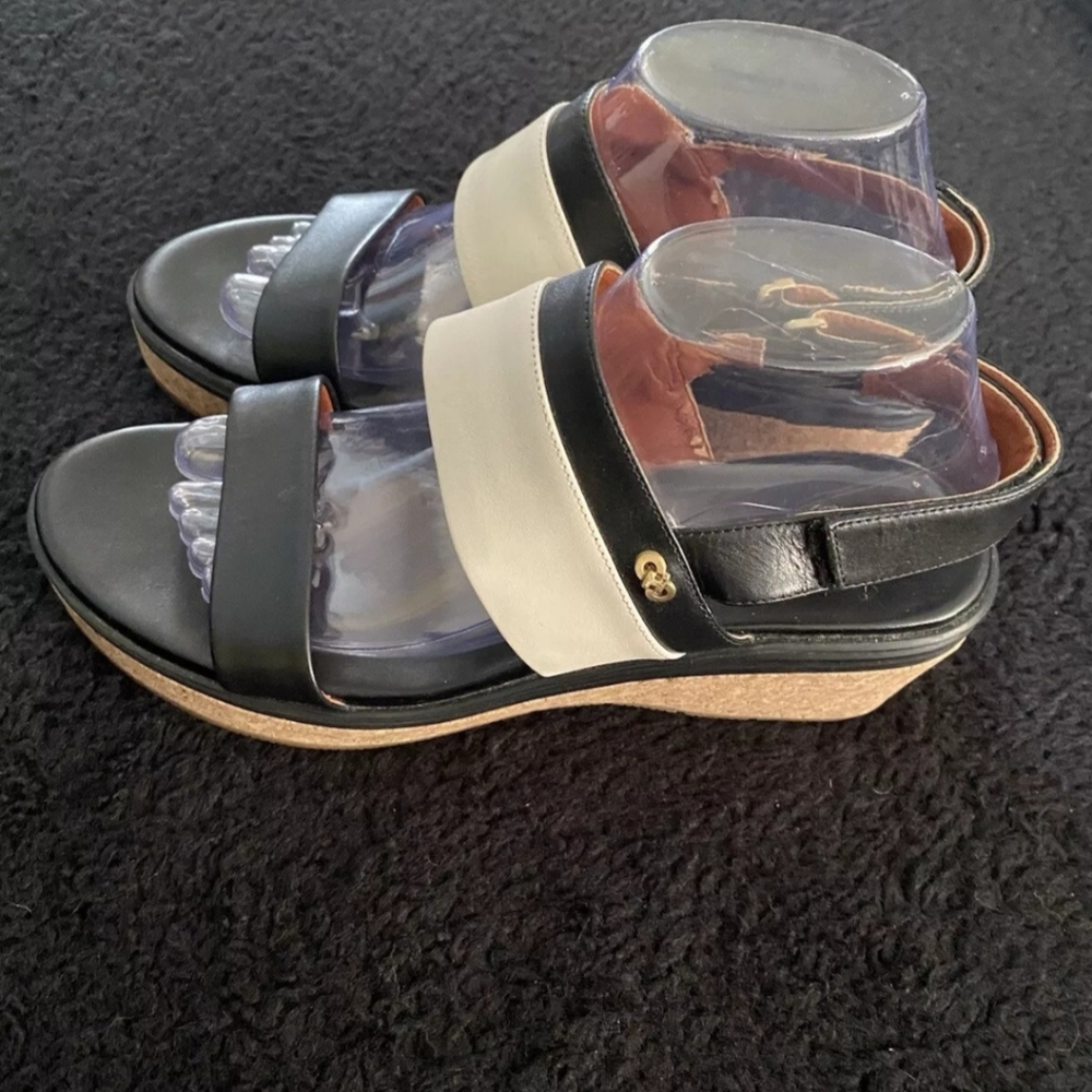 Cole Haan Grand Os Sandal Black Cork Wedge Heels 9 B